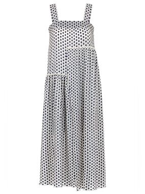 COP. COPINE Euphorie Asymmetrical Polka Dot Dress White/Blue Imprime Blanc 42/XL